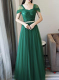 Solvbao Dark Green Off Shoulder Long Formal Dress , A-line Party Dress, Charming Wedding Party Dress