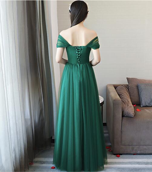 Solvbao Dark Green Off Shoulder Long Formal Dress , A-line Party Dress, Charming Wedding Party Dress