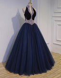 solvbao Navy Blue Tulle Beaded Gorgeous Ball Gown Evening Gowns, Sweet 16 Dresses, Formal Gown