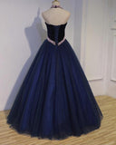 solvbao Navy Blue Tulle Beaded Gorgeous Ball Gown Evening Gowns, Sweet 16 Dresses, Formal Gown