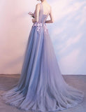 solvbao Light Grey Cute Long Flowers Prom Dresses , Lovely Party Dress, Formal Gowns