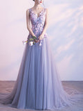 solvbao Light Grey Cute Long Flowers Prom Dresses , Lovely Party Dress, Formal Gowns