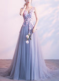 solvbao Light Grey Cute Long Flowers Prom Dresses , Lovely Party Dress, Formal Gowns