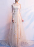 solvbao Light Champagne Tulle Long Straps Formal Gown, Gorgeous Party Dress