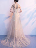 solvbao Light Champagne Tulle Long Straps Formal Gown, Gorgeous Party Dress