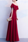 solvbao Lovely Dark Red Off Shoulder Floor Length Wedding Party Dress, A-line Prom Dress