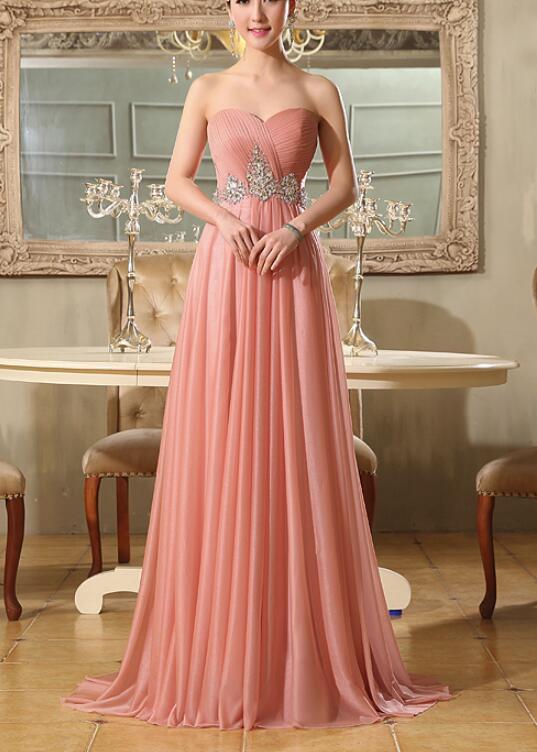Solvbao Lovely Pink Chiffon Beaded Floor Length Party Dress, Prom Dress , Pink Party Gown
