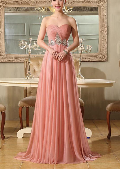 Solvbao Lovely Pink Chiffon Beaded Floor Length Party Dress, Prom Dress , Pink Party Gown