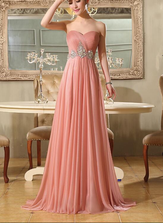 Solvbao Lovely Pink Chiffon Beaded Floor Length Party Dress, Prom Dress , Pink Party Gown