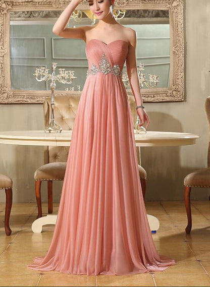 Solvbao Lovely Pink Chiffon Beaded Floor Length Party Dress, Prom Dress , Pink Party Gown