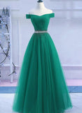 Solvbao Green Tulle Off Shoulder Beaded Elegant Prom Dress , Junior Party Dress