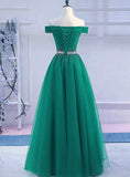 Solvbao Green Tulle Off Shoulder Beaded Elegant Prom Dress , Junior Party Dress