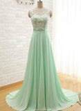 solvbao Mint Green Beautiful Round Neckline A-line Long Prom Dress, Prom Gowns