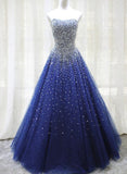 solvbao Gorgeous Sparkle Blue Sweet 16 Dress, Handmade Beaded Formal Gown, Junior Prom Dress