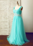 Solvbao Mint Blue Chiffon and Tulle Beaded Handmade Formal Dress, Prom Dresses