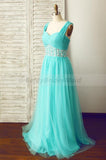 Solvbao Mint Blue Chiffon and Tulle Beaded Handmade Formal Dress, Prom Dresses