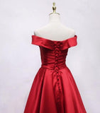 solvbao Popular Red Satin Off Shoulder Prom Dresses , Prom Party Dresses, Formal Gowns