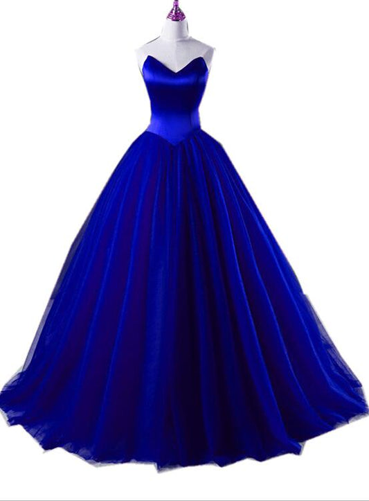 Solvbao Royal Blue Satin and Tulle Ball Formal Gown, Sweet 16 Gowns, Blue Party Dresses