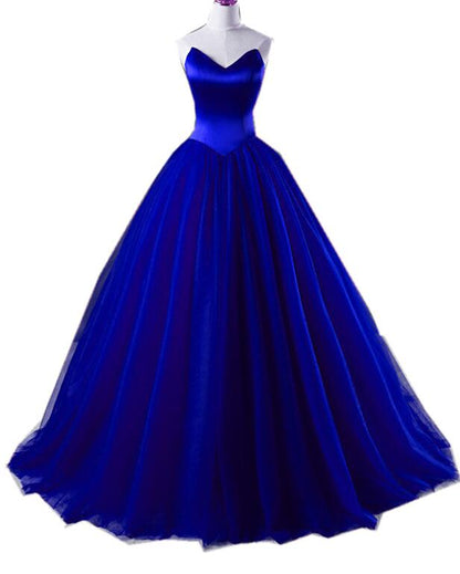 Solvbao Royal Blue Satin and Tulle Ball Formal Gown, Sweet 16 Gowns, Blue Party Dresses