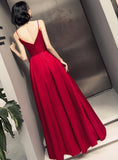 solvbao Dark Red Straps Beautiful Satin Prom Dress , Red Party Gowns