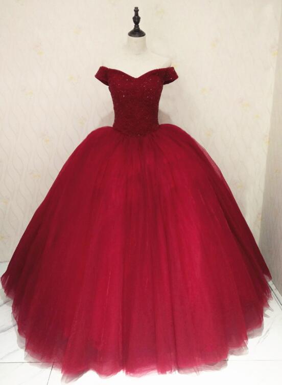 solvbao Beautiful Wine Red Off Shoulder Sweet 16 Gowns, Party Dresses , Sparkle Formal Dress