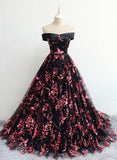 solvbao Black Floral Off Shoulder Lace-up Formal Dress , Party Gown Formal Dress