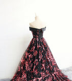 solvbao Black Floral Off Shoulder Lace-up Formal Dress , Party Gown Formal Dress