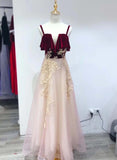 Solvbao Charming Straps Tulle Velvet and Tulle Party Dress, Handmade Formal Gown