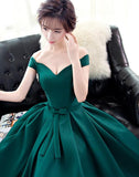 Solvbao Dark Green Off the Shoulder Satin Long Party Dress, Long Formal Dress