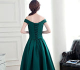 Solvbao Dark Green Off the Shoulder Satin Long Party Dress, Long Formal Dress