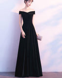 Solvbao Beautiful Black Velvet Off Shoulder Bridesmaid Dress, Black Evening Gowns