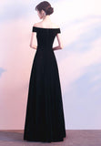 Solvbao Beautiful Black Velvet Off Shoulder Bridesmaid Dress, Black Evening Gowns