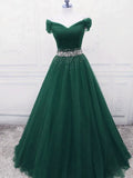 solvbao Fashionable Dark Green Long Beade Formal Dress, Green Prom Dress