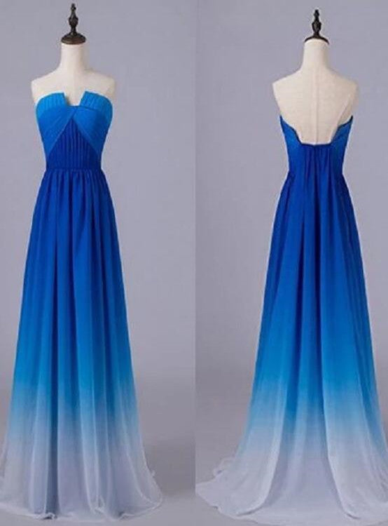 Solvbao Beautiful Blue Gradient Long Chiffon Party Dress, A-line Junior Prom Dress