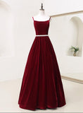 Solvbao Elegant Straps Velvet Long Formal Dress with Belt, Long Prom Dress