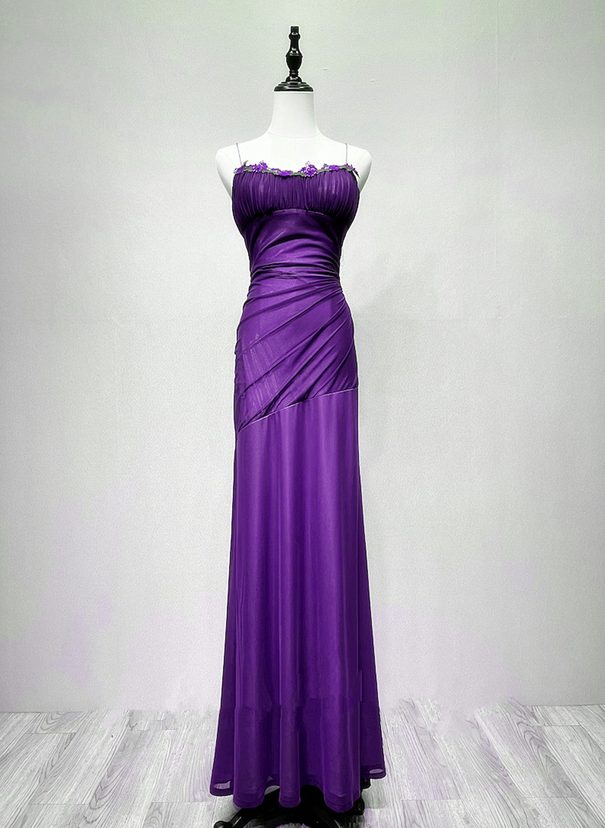 Solvbao Purple Long Straps Scoop Vintage Evening Dress, Purple Formal Dress Prom Dress