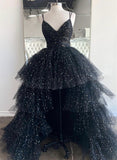 solvbao Black Tulle A-line Layers Long Party Dress, Black Tulle Prom Dress