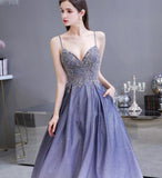 Solvbao Beautiful Lavender Gradient Beaded Straps Long Formal Dress, A-line Low Back Prom Dress