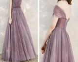 Solvbao Light Purple Sweetheart Off ShoulderTulle A-line Formal Dress, Purple Prom Dress Evening Dress