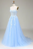 solvbao A-line Tulle Blue with Lace Sweetheart Straps Party Dress, Blue Formal Dress