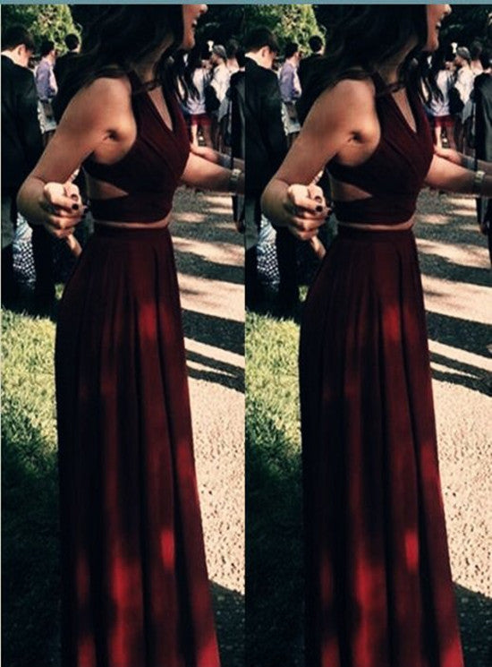 solvbao Maroon Two Piece Prom Dresses, Chiffon Prom Dresses, Party Dresses, Prom Dress