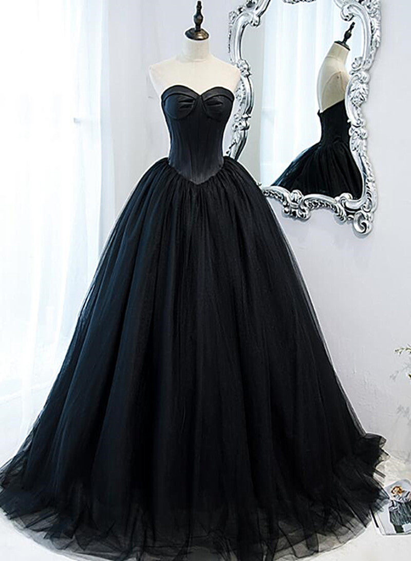 Solvbao Black Sweetheart Tulle Long Evening Dress, Black Sweet 16 Gowns