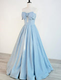 Solvbao Blue Satin Floor Length Party Dress Prom Dress, Blue Evening Formal Dress