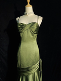 solvbao Green Chic Style Long Satin Sweetheart Party Dress, Green Formal Dress