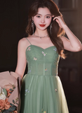 Solvbao Green Tulle Straps Sweetheart Long Formal Dress, Light Green A-line Prom Dress