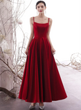 Solvbao Wine Red Satin Cross Back Long Prom Dress, Wine Red Wedding Party Dress