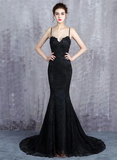 solvbao Black Mermaid Lace Straps Sweetheart Party Dress, Black Mermaid Long Formal Dress