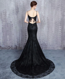 solvbao Black Mermaid Lace Straps Sweetheart Party Dress, Black Mermaid Long Formal Dress