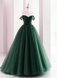 Solvbao Dark Green Off Shoulder Sweetheart Long Party Dress, Dark Green Sweet 16 Dress