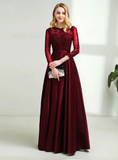 Solvbao Wine Red Satin and Lace Round Neckline Bridesmaid Dress, Wine Red Tulle Formal Dress